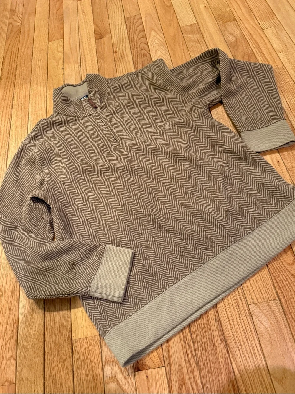 Lands' End Men's Tan/Brown Herringbone Half-Zip Size M JFK Jr. New England